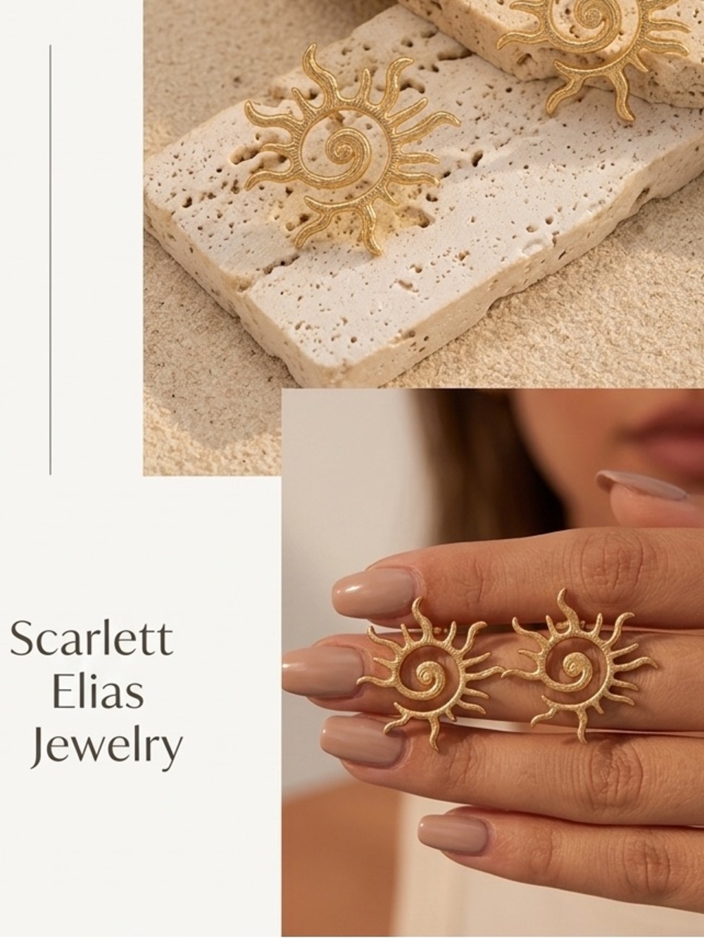 Golden Sun Spiral Stud Earrings for Women